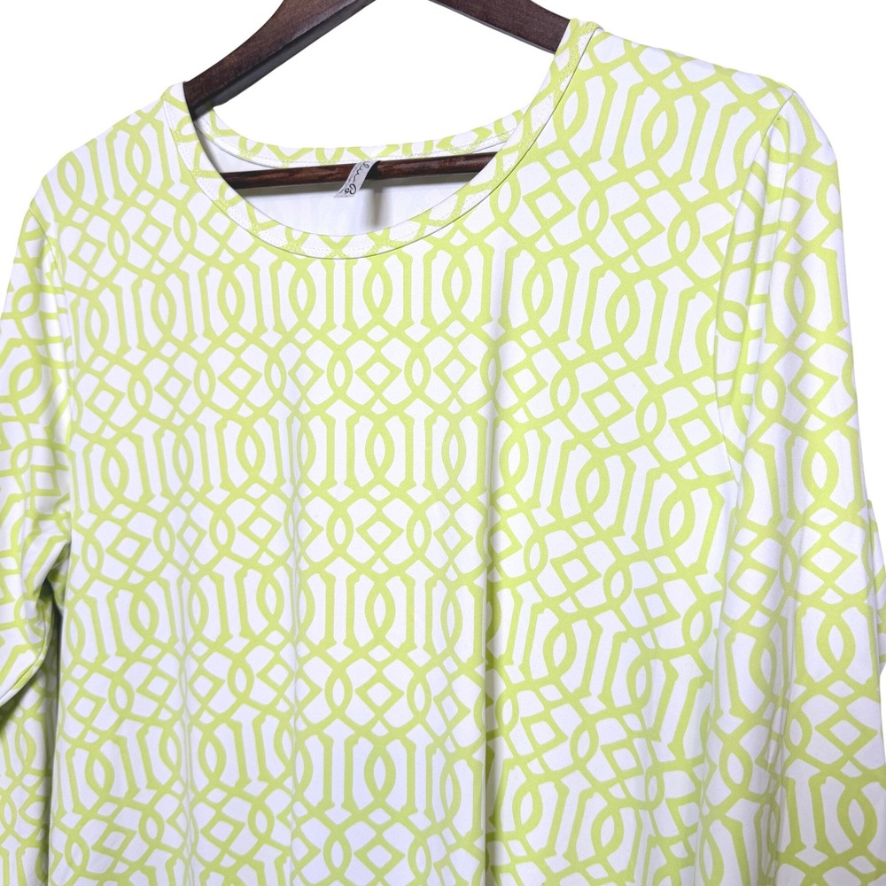 Lulu-B Lime Green Geometric Trellis Print 3/4 Sleeve Pocket Shift Dress XL - Picture 2 of 10